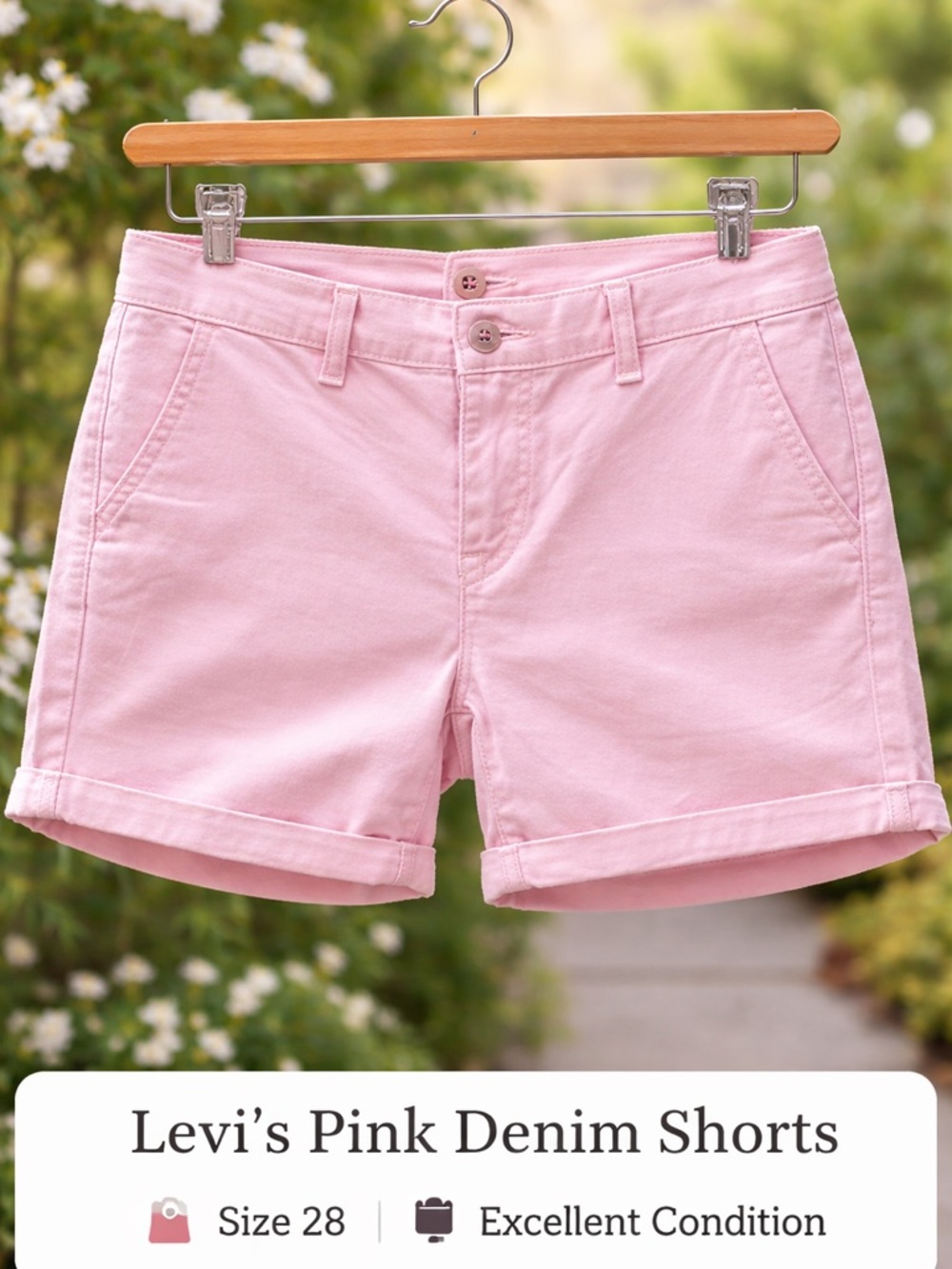 Levi's Light Pink Denim Roll-Cuff Shorts